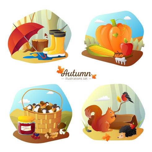 Set de 4 iconos de otoño vector