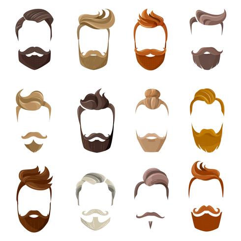 Conjunto de cara de barba y peinados vector