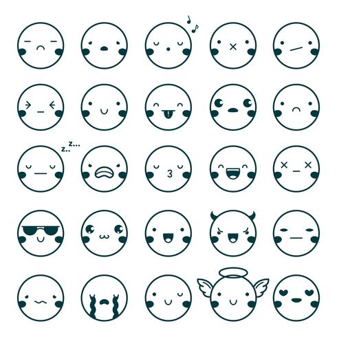 Emoji Emoticons Black Set vector