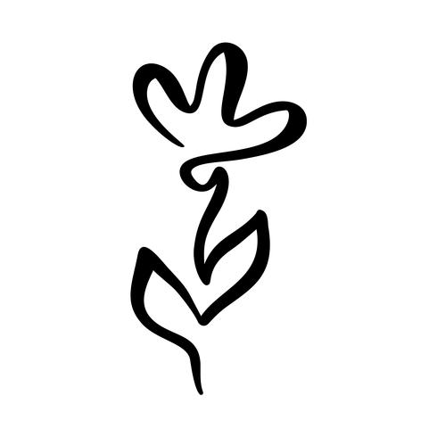 Línea continua mano dibujo logo caligráfico vector concepto de flor. Elemento de icono de diseño floral de primavera escandinavo en estilo minimalista. en blanco y negro