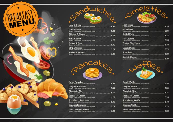 Breakfast Menu On Chalkboard vector