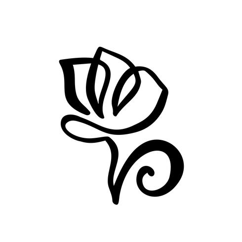 Logotipo de la flor del tulipán. Línea continua mano dibujo concepto de vector caligráfico. Elemento de diseño floral de primavera escandinavo en estilo minimalista. en blanco y negro