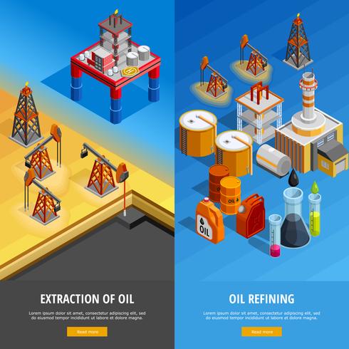 Conjunto de Banners de página web isométrica de la industria del petróleo vector