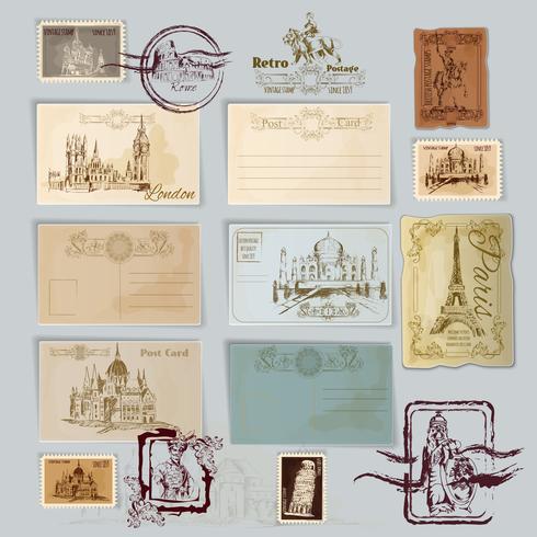 Conjunto de postales vintage vector