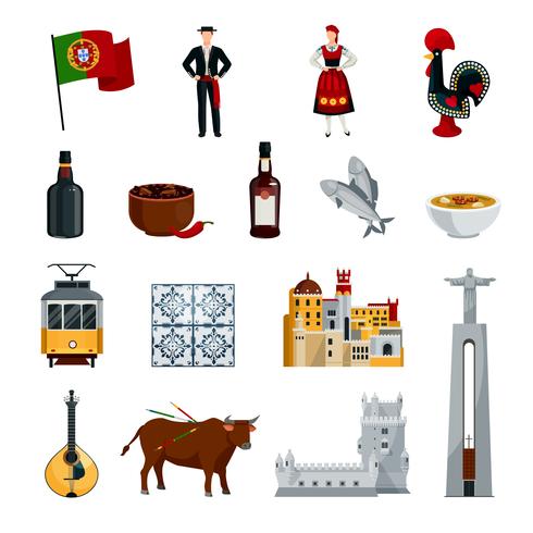 Portugal Icons Flat Set vector