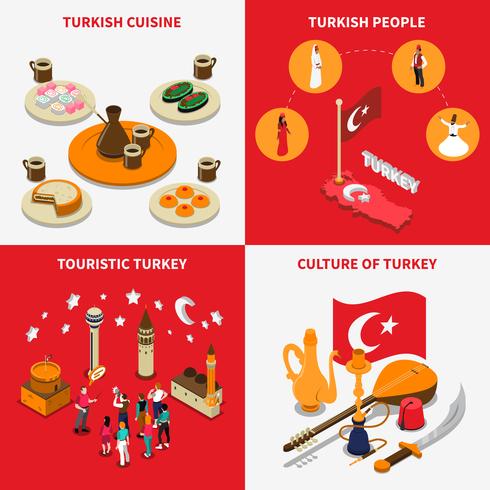 Turquia turistica 4 iconos isometricos cuadrados vector