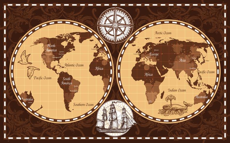 Retro World Map vector