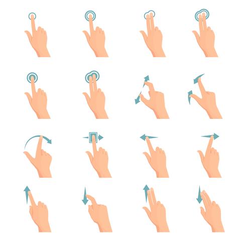 Conjunto de iconos planos de gestos táctiles vector