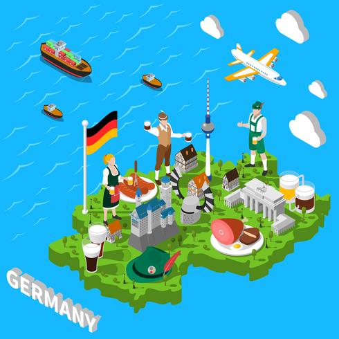 Germany Isometric Sightseeing Map For Tourists  vector