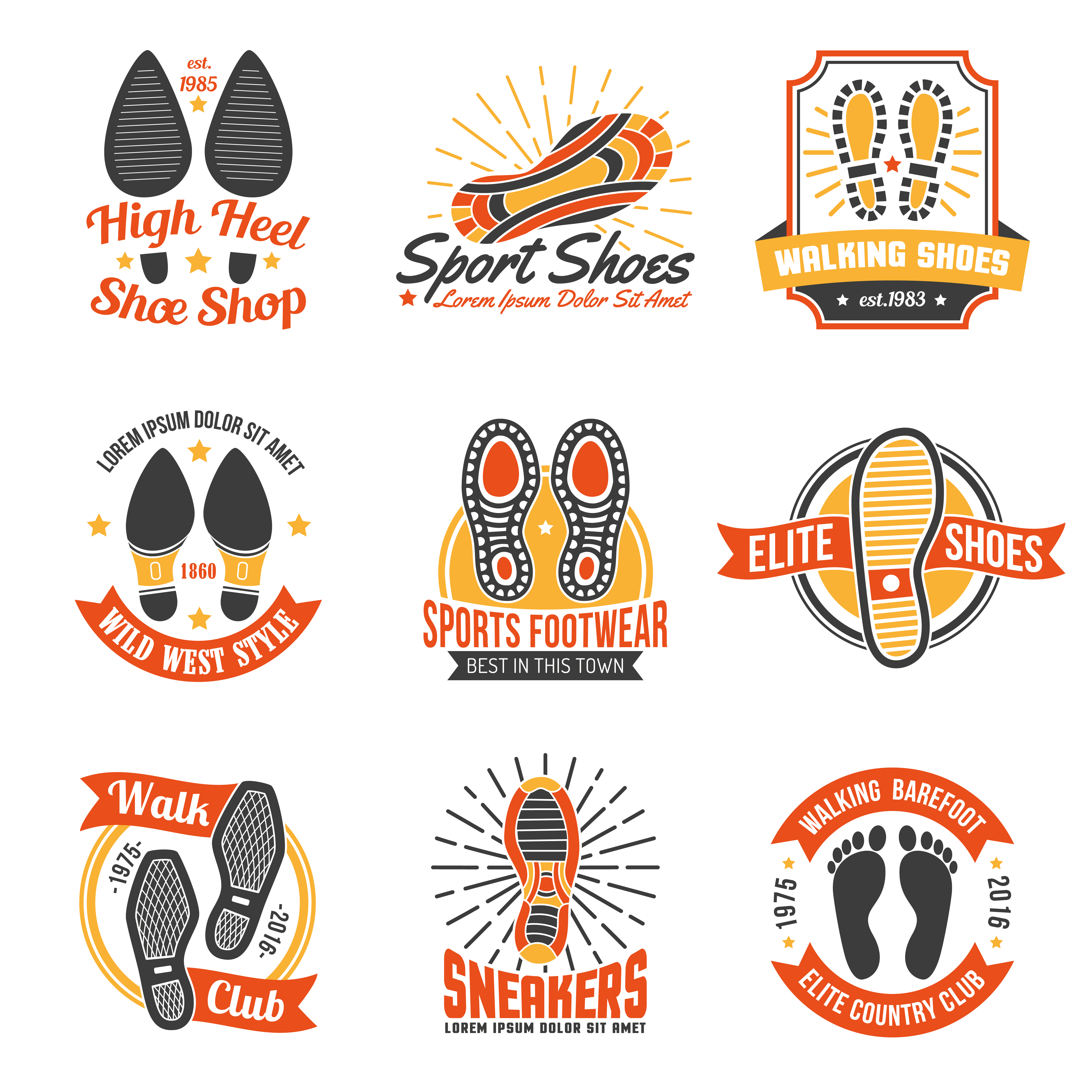 Footwear Labels With Footprints Icons Set Download Free Vectors