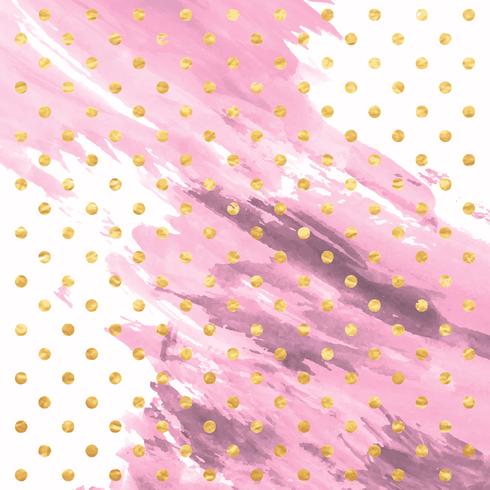 Gold foil polka dots on pink watercolour texture  vector