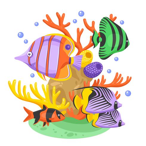 Ilustración de peces tropicales exóticos vector