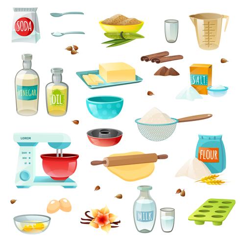 Ingredientes para hornear iconos de colores vector