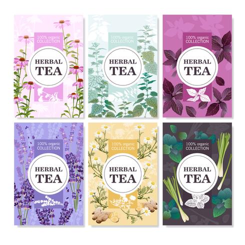 Herbal Tea Colored Banners Set vector