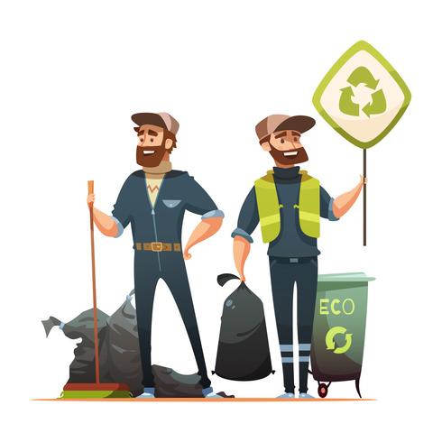 Garbage Sorting Collecting Recycling Cartoon Illustration  vector