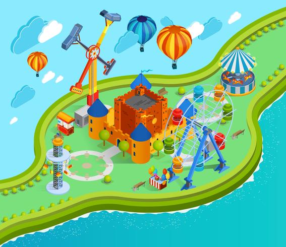 Amusement Park Isometric Cartoon Composition vector