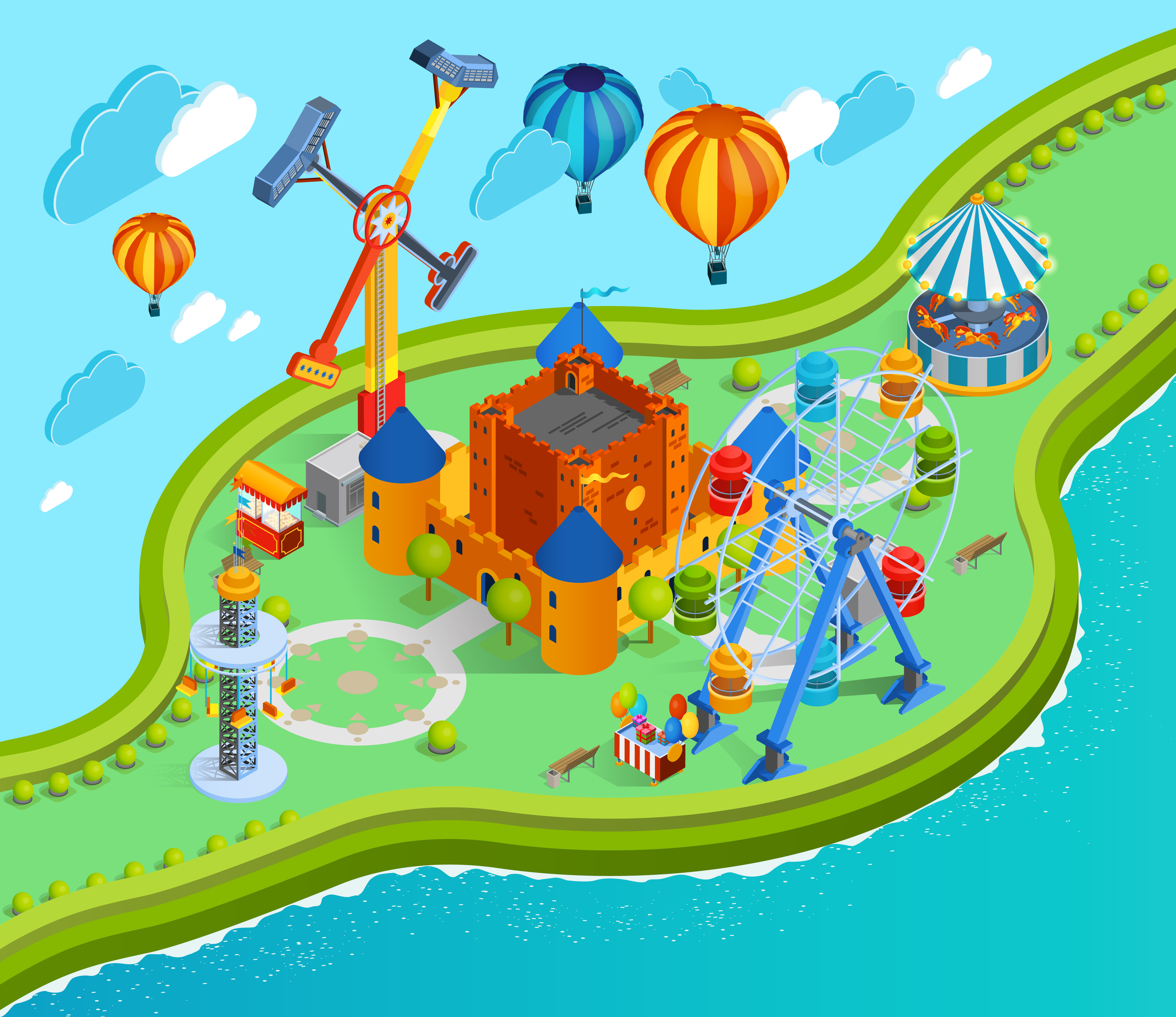 Amusement Park Isometric Cartoon Composition 476657 Vector Art at Vecteezy