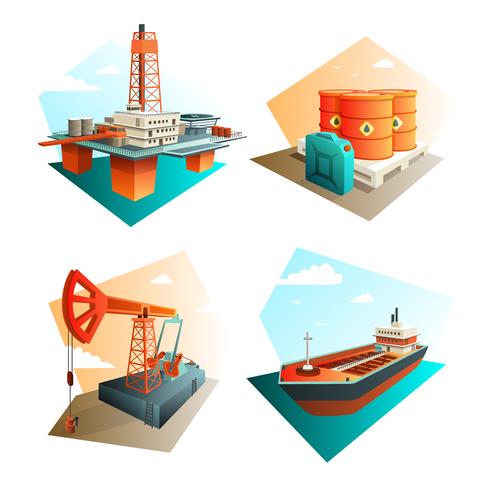 Petroleum Oil Industry 4 Isometric Icons  vector