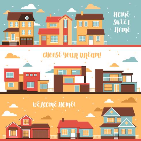 Cottage And Village Houses Horizontal Banners vector