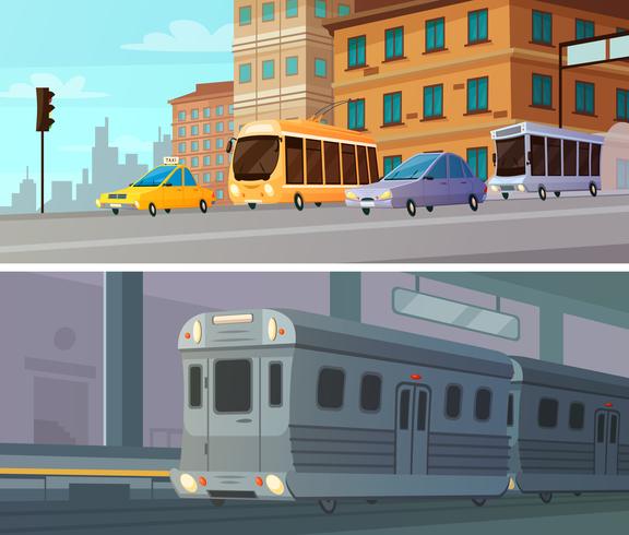 City Transport Cartoon Banners horizontales vector