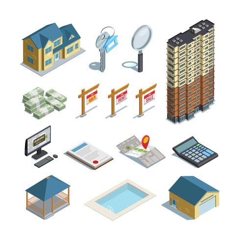 Real Estate Isometric Icons Collection  vector