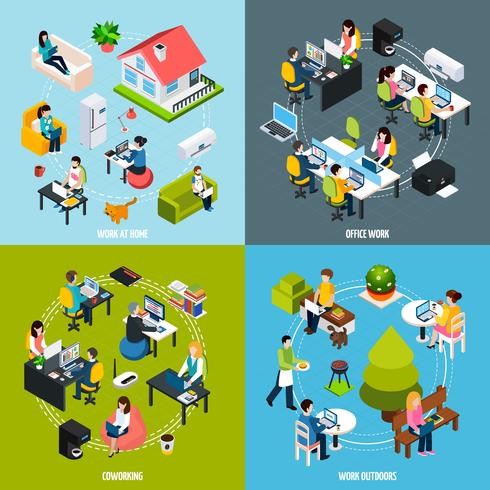 Conjunto de iconos de concepto de coworking vector