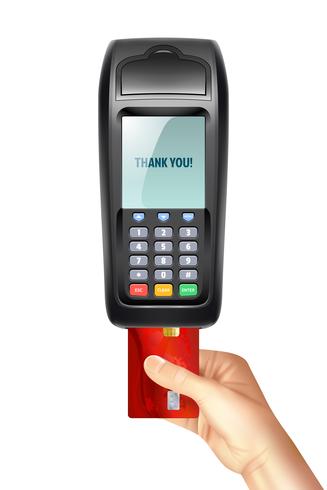 Payment Terminal With Inserted Credit Card vector