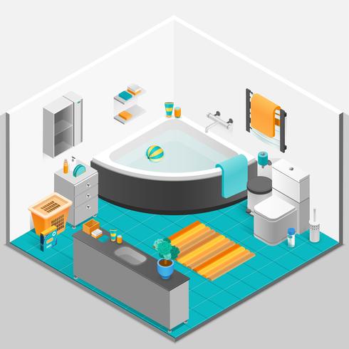 Bathroom Interior Isometric Illustration  vector