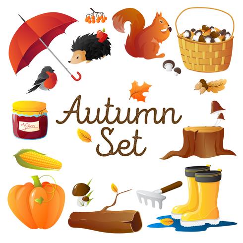 Autumn Icons Set Round Composition Poster  vector