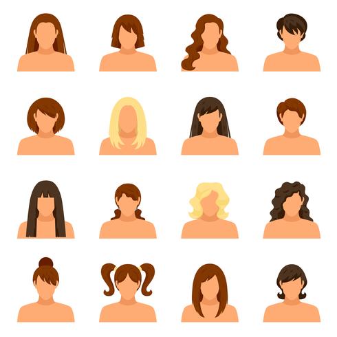 Conjunto de iconos de mujer peinado vector