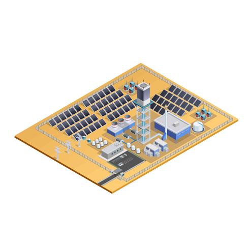 Solar Station Model Isometric Image vector