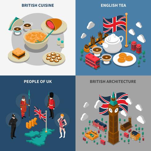 Great Britain Touristic Isometric 2x2 Icons Set vector