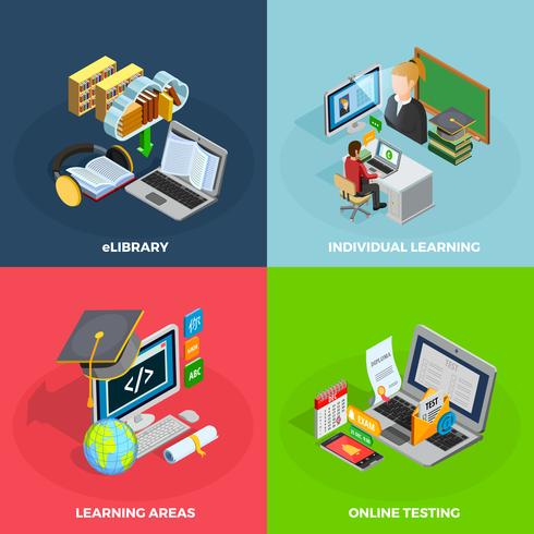  E-learning Concept Icons Set  vector