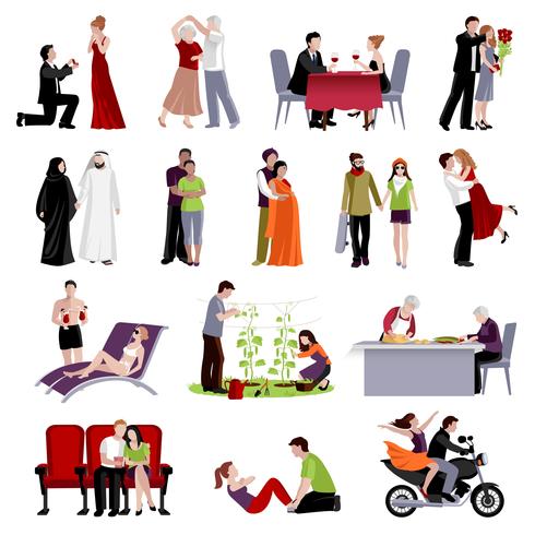 Couples People Flat Set vector