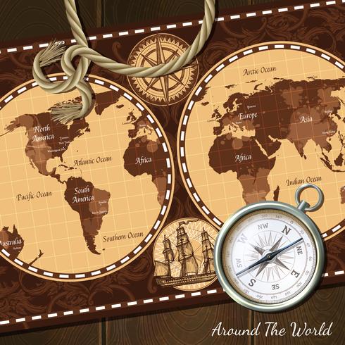 Vintage Nautical Map Compass Background vector