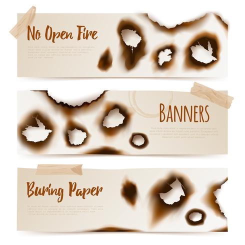 Banners de agujeros de papel quemado vector