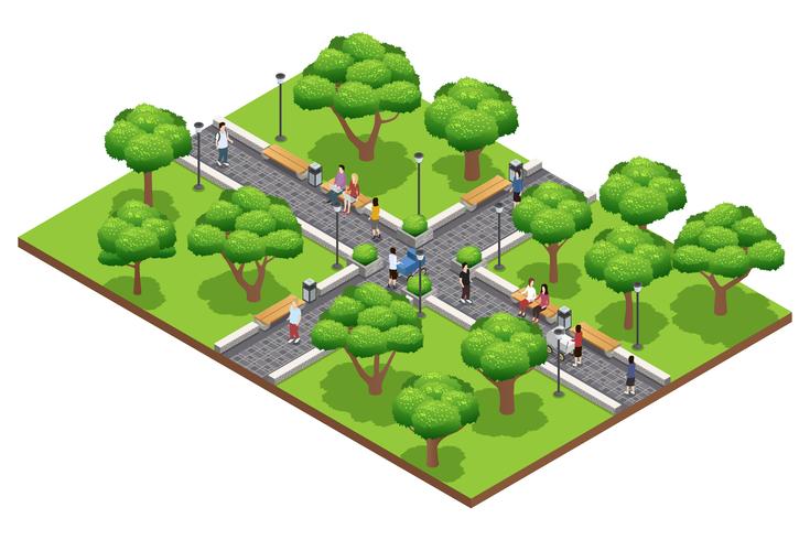 Isometric Landscaping Composition With People vector