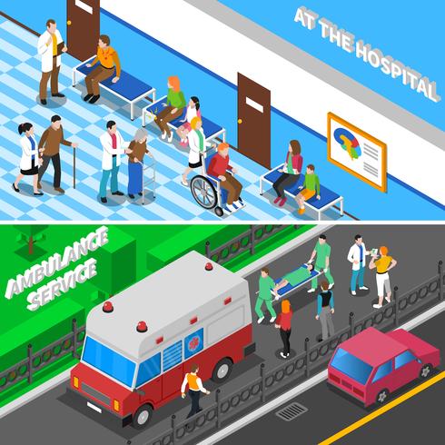 Doctor Patient Relationship 2 Isometric Banners  vector