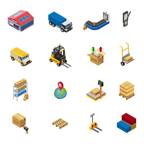 Warehouse Isometric Icons Set vector