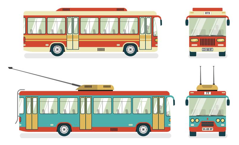 Transporte público autobús trolebús 4 iconos vector