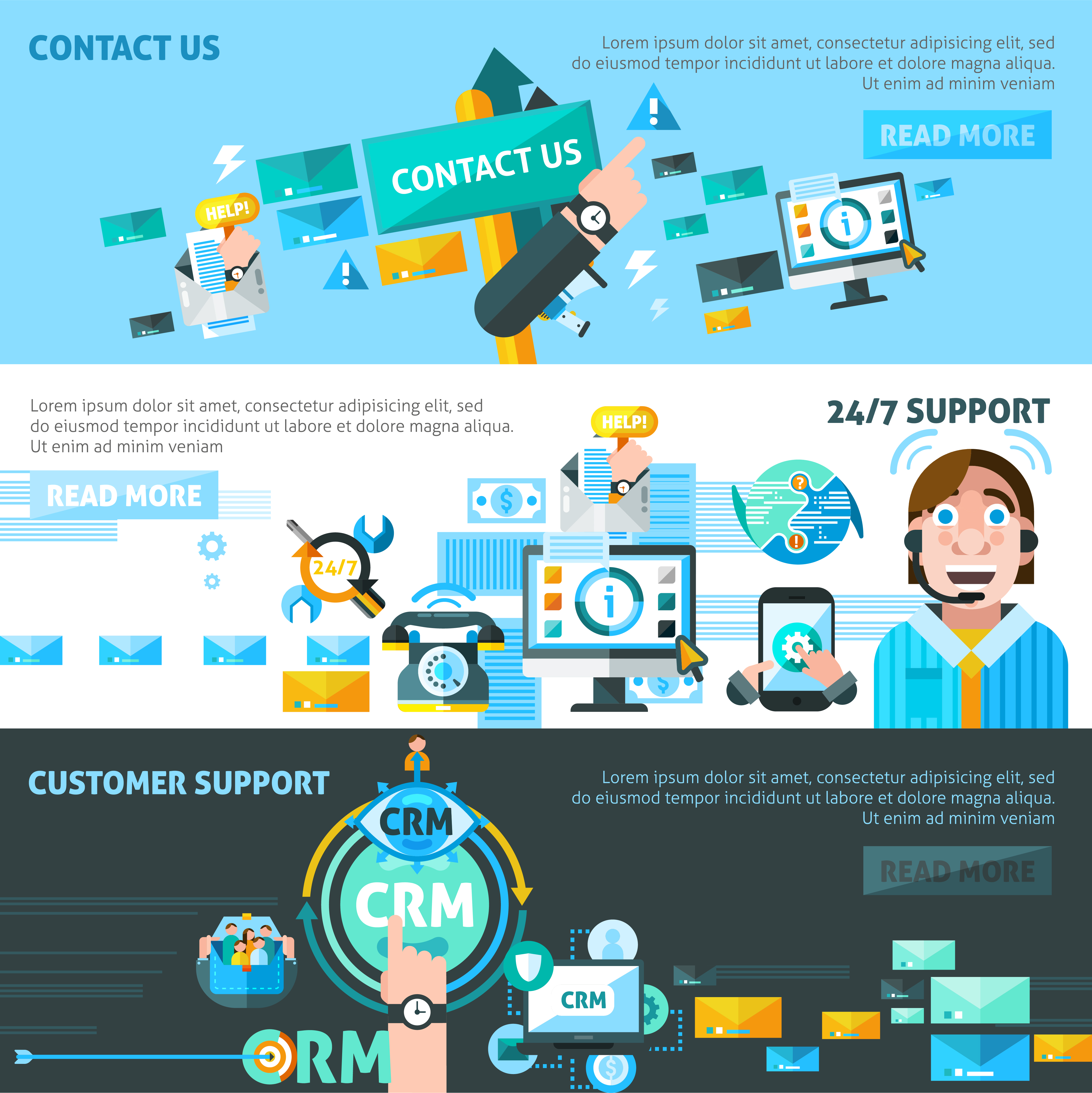 Customer Support Banners Set 476896 Vector Art at Vecteezy