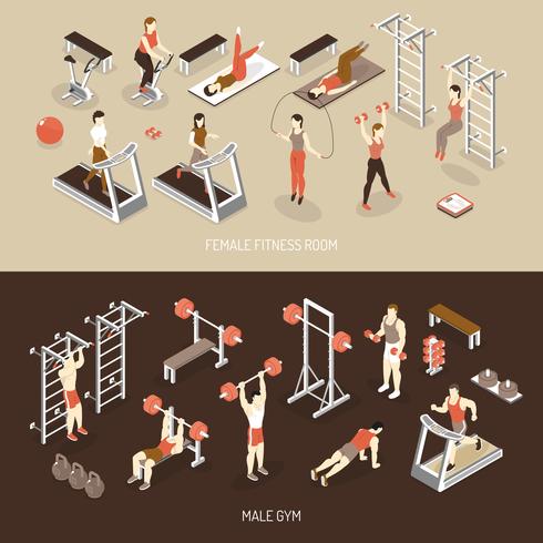 Fitness Isometric Horizontal Banners vector