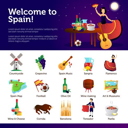 Welcome To Spain Infographic Symbols Poster vector