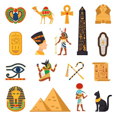 Conjunto de iconos turísticos de Egipto vector