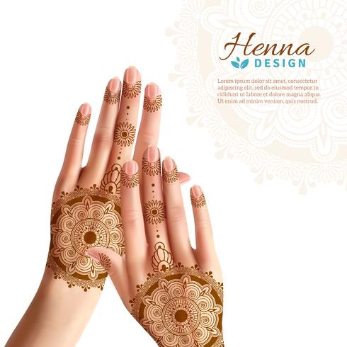 Mehndi Henna Woman Hads diseño realista vector