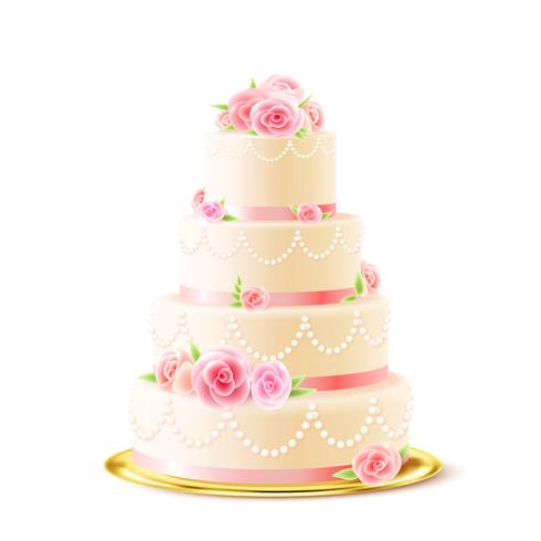 Pastel De Boda Clásico Con Rosas Realistas vector