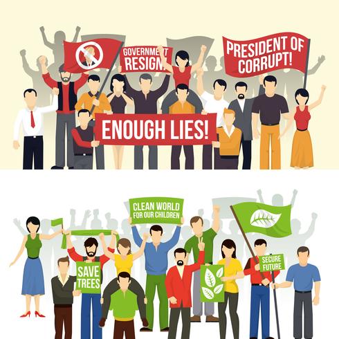 Political And Ecological Demonstrations Horizontal Banners  vector