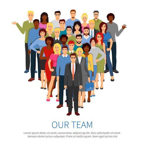 Equipo de personas profesionales multitud cartel plano vector