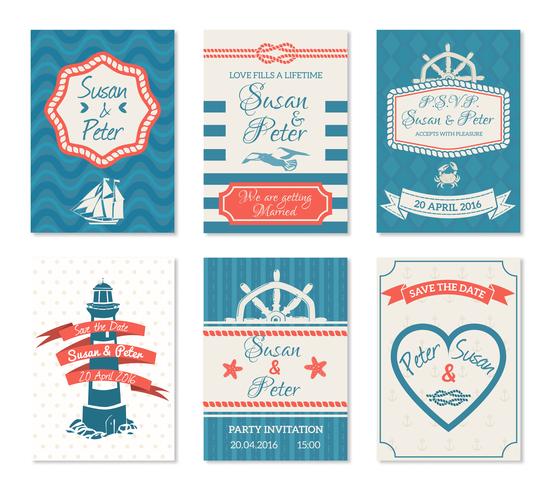 Wedding Invitation Cards In Nautical Style vector