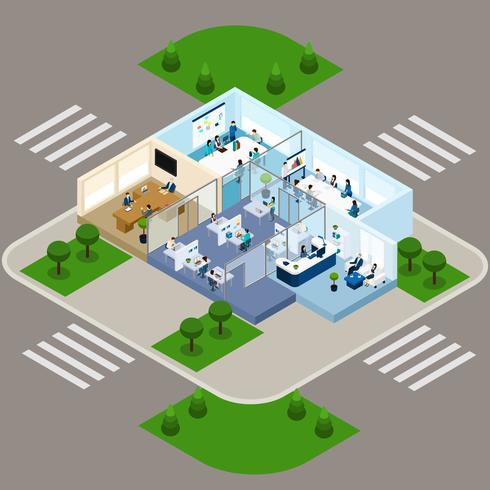 One Storied Office Isometric Interior Icon vector